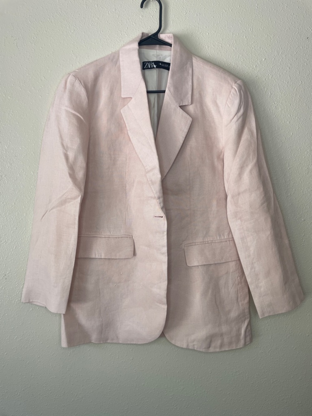 Zara Pale Pink Linen-Blend Tailored Blazer And Pants